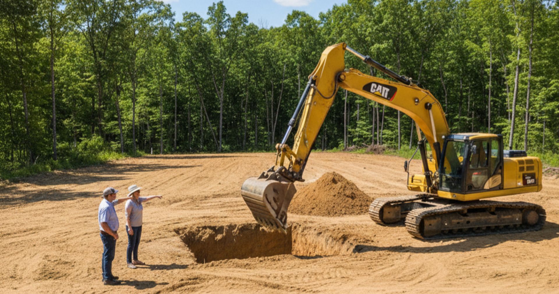 Excavator performing site preparation work in Grey County, Ontario